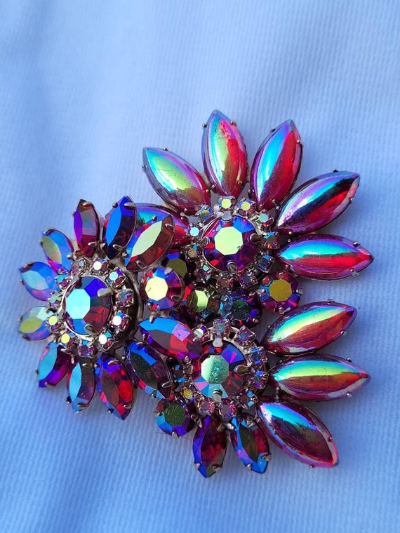 Vintage iridescent red floral pin or antique carn… - image 8