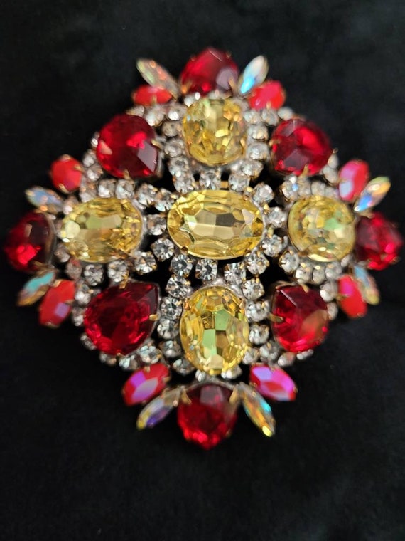 Vintage Pin or Antique Brooch, in Red, Yellow, an… - image 2
