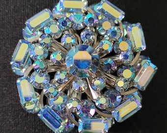 Vintage Pin: Blue Aurora Borealis Crystal Pin or Brooch