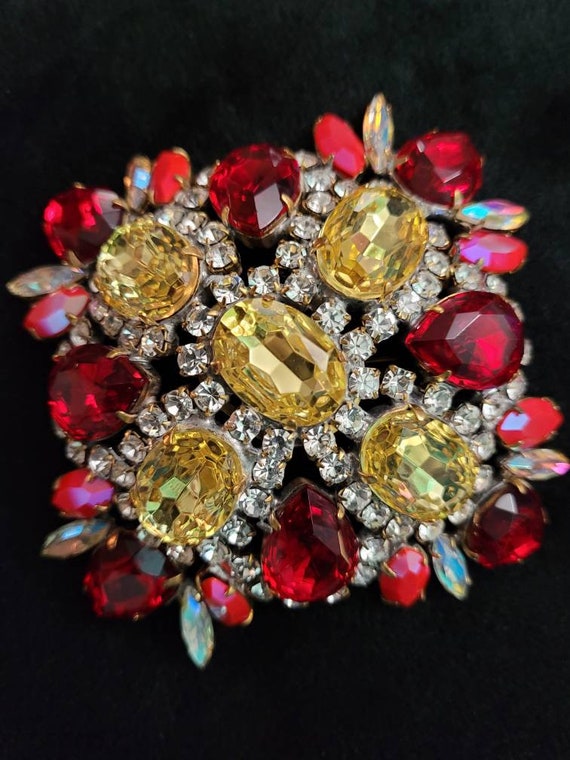 Vintage Pin or Antique Brooch, in Red, Yellow, an… - image 1