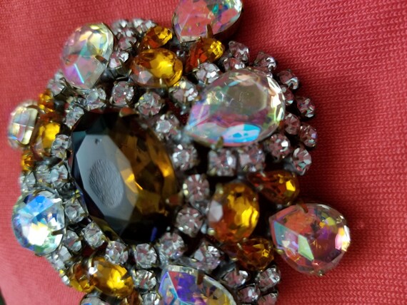 Vintage Amber, Teal and Aurora Pin or Brooch - image 3