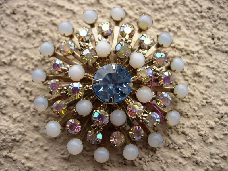 Vintage Pin or Antique Brooch, Blue, Aurora Crystal image 2