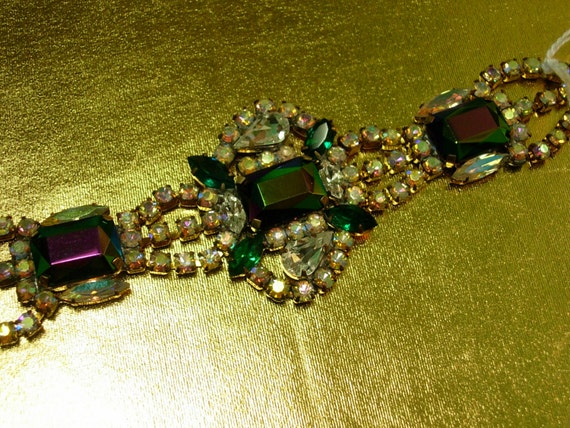 Vintage Antique Jewelry: Emerald Green Bracelet w… - image 4