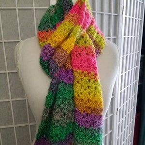 Beautiful Hand-crocheted rainbow ombre scarf in tropical colors