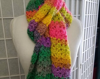 Beautiful Hand-crocheted rainbow ombre scarf in tropical colors