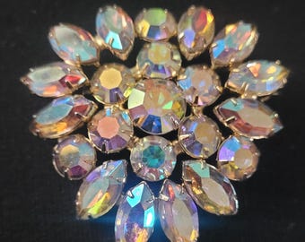 Vintage Iridescent Clear Aurora Borealis Pin or Brooch