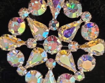 Antique or vintage iridescent aurora borealis crystal star wreath pin or brooch