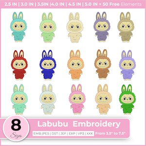 Labubu Monster Embroidery Designs: 6 Patterns + 50 Bonus Elements (Digital Download)