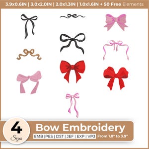 Bow Embroidery Design | Digital Bow Machine Embroidery Pattern | Coquette Embroidery File | Bow Machine Embroidery Files | Instant Download