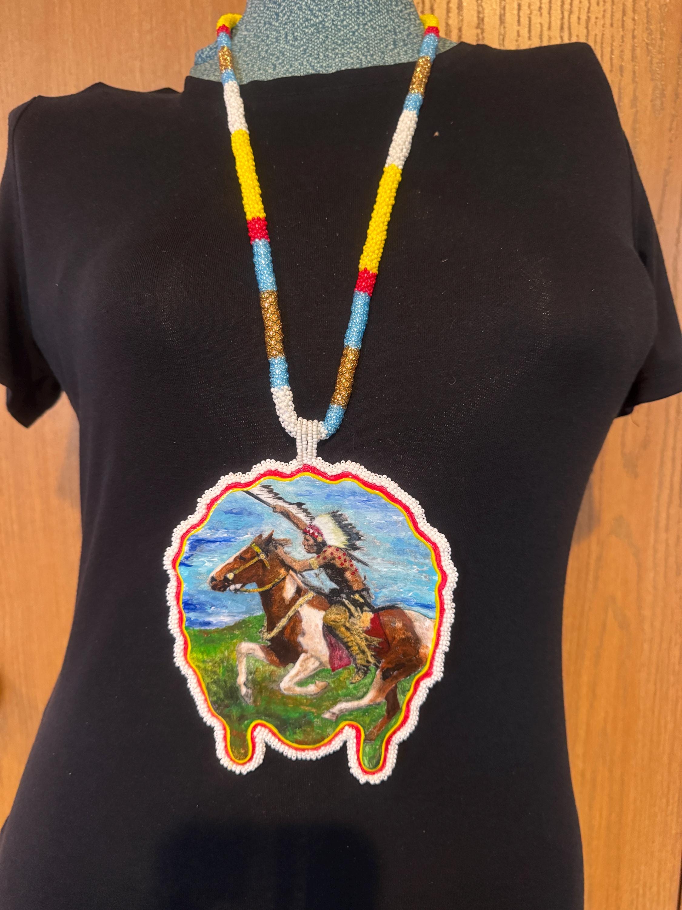 Hand Beaded Native American Medallion - Skull Headress - Etsy