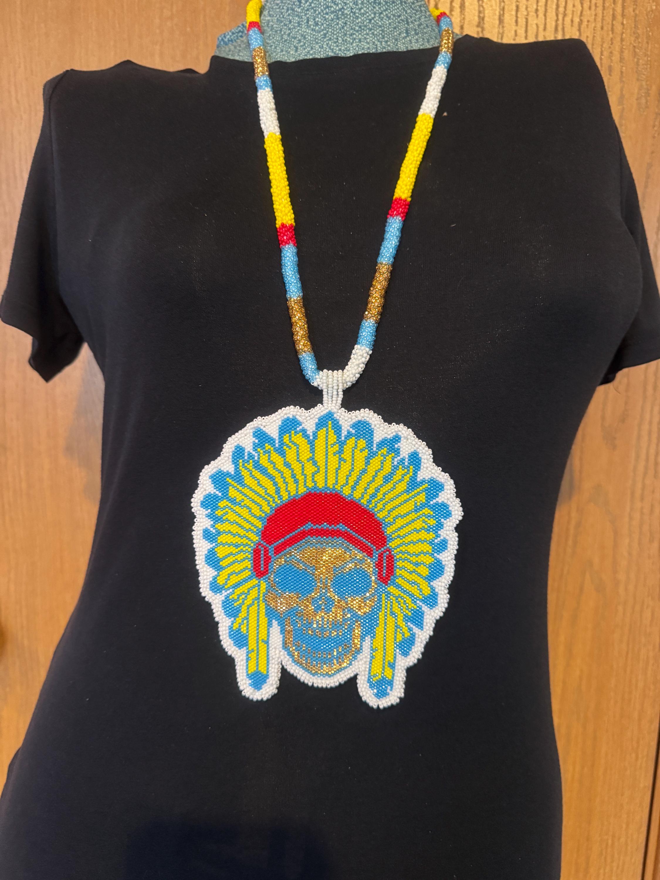 Hand Beaded Native American Medallion - Skull Headress - Etsy