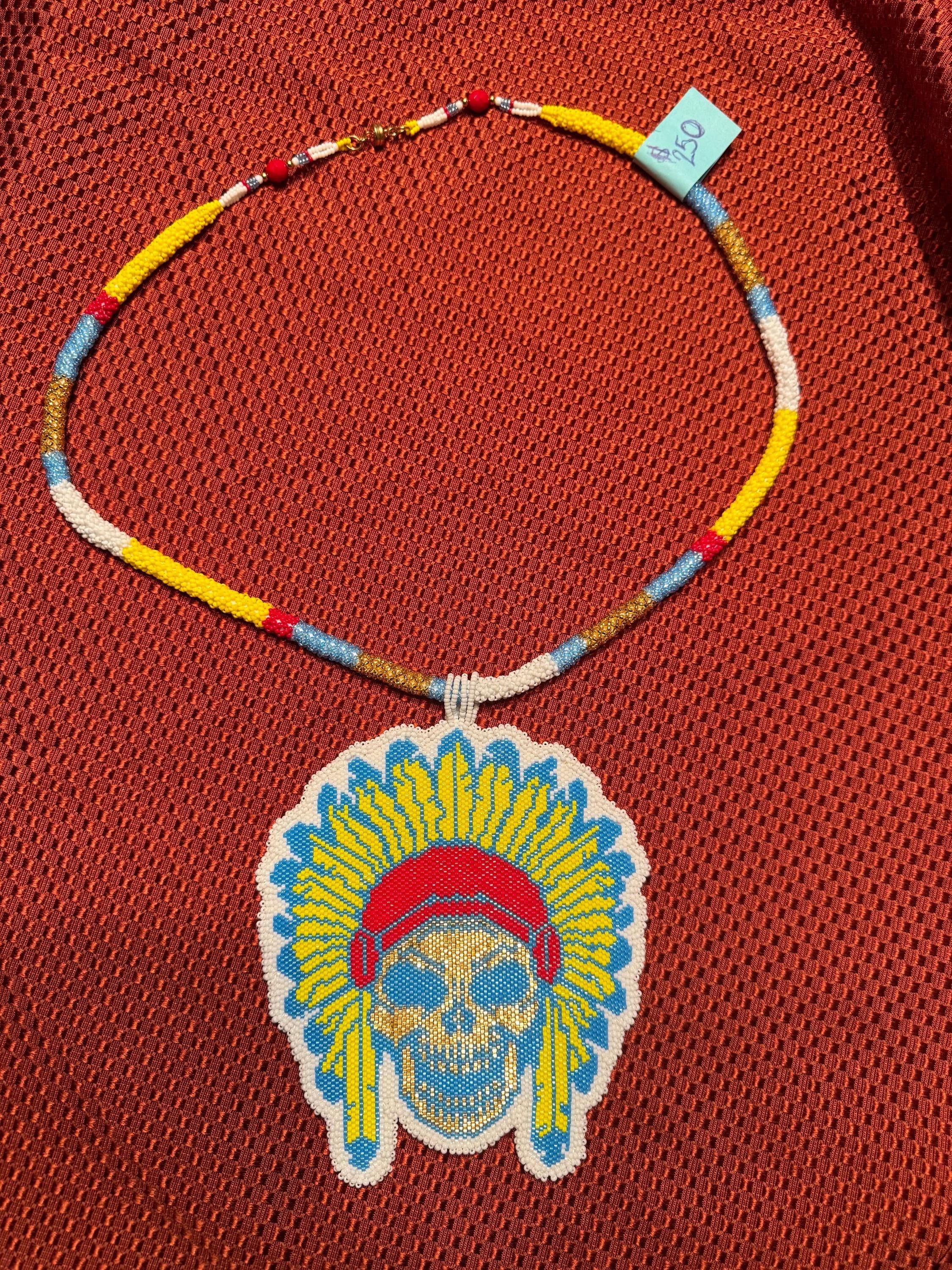 Hand Beaded Native American Medallion - Skull Headress - Etsy