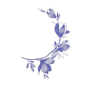 Embroidery designs flowers Magnolia,Spring flowers Line art embroidery,4 size,Instant Download.
