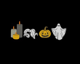 Halloween Embroidery Design: Ghost, Pumpkin, Skull (3 Sizes) - Digital File