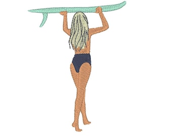 Surfer Girl Embroidery Design: Summer Surfboard File (Instant Download)