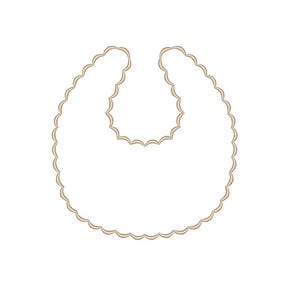 May include: A white baby bib with a scalloped edge.