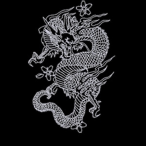 Embroidery Design Fire Spitting Dragon,Line art embroidery design,Japanese dragon embroidery designs,4 size,Instant Download