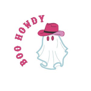Embroidery Design file Ghost Cowboy,Halloween Embroidery File,Boo Howdy embroidery Design,4 size.