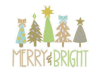 Arquivo de bordado de árvore de Natal: Alegre e Brilhante (Download instantâneo)