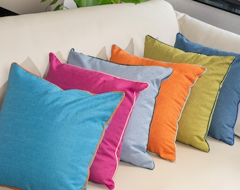 Custom Pillows Cover Piping Linen Throw Pillow Personalized Piping Decorative Cushion Cover Corded Lumbar Pillow for Couches Colorful Pillow