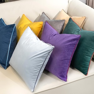 Custom Pillows with Piping Luxury Velvet Throw Pillow Cover with Zippered Cover 50+ Color Lumbar Pillows Cover Any Size Cover for Home Decor