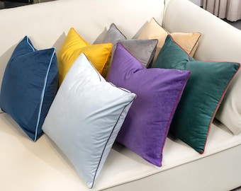 Custom Pillows with Piping Luxury Velvet Throw Pillow Cover with Zippered Cover 50+ Color Lumbar Pillows Cover Any Size Cover for Home Decor