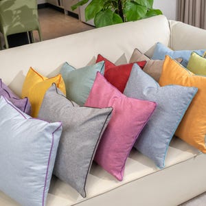 Custom Pillows Cover with Piping Linen Throw Pillow with Durable Cover Corded Lumbar Pillow Cover for Couches Colorful Pillow for Home Decor