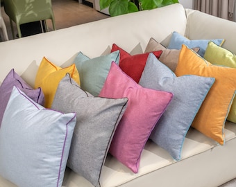 Custom Pillows Cover with Piping Linen Throw Pillow with Durable Cover Corded Lumbar Pillow Cover for Couches Colorful Pillow for Home Decor