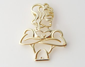 RARE Vintage Female Bodybuilder Brooch, Signed AJC Fitness Sport Girl Brooch, Figural Gold Tone Brooch