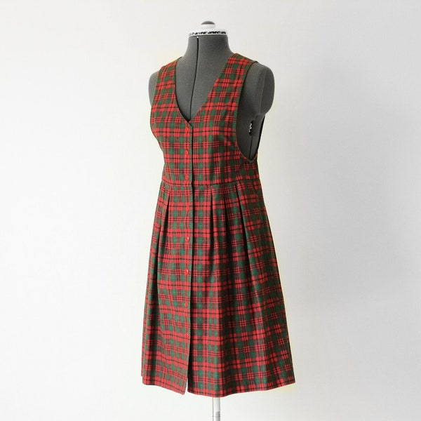 Vintage Plaid Jumper Dress, VIA SANT ANDREA Short Rayon Dress, College Street Style Dress, Christmas Outfit, Pleated Skirt Pockets Dress