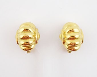 Vintage MONET Earrings, Clip On Gold Tone Signed Designer Earrings