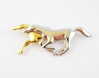 Vintage Liz Claiborne Mustang Horses Brooch, LC Two Tone Signed Designer Animal Brooch, Figural Bi-Color Pin