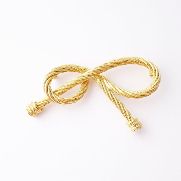 Vintage Bow Brooch, Twisted Rope Large Brooch, Gold Tone Textured Statement Brooch