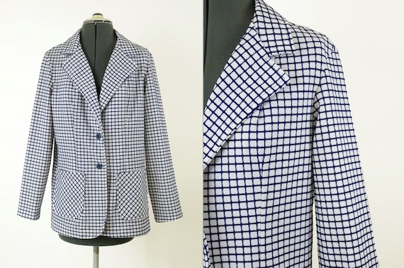 Vintage 1970s Blazer Jacket Graph Check Pattern, … - image 1