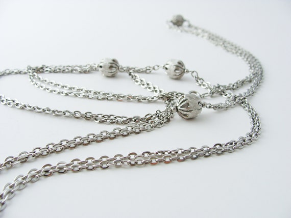 Vintage Chain Necklace with Hollow Metal Beads, L… - image 5