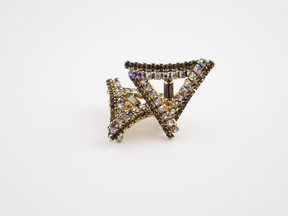 Vintage Aurora Borealis Rhinestone Earrings, Gree… - image 4