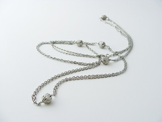 Vintage Chain Necklace with Hollow Metal Beads, L… - image 1
