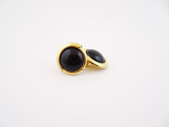 Vintage MONET Button Earrings, Black Cabochon Rou… - image 6