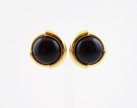 Vintage MONET Button Earrings, Black Cabochon Rou… - image 4