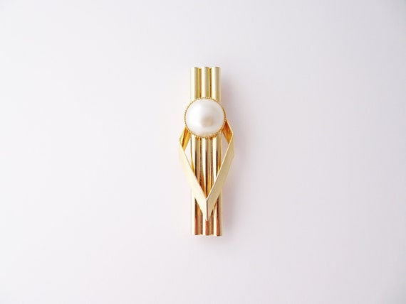 Vintage Art Deco Style Faux Pearl Brooch, Abstrac… - image 1