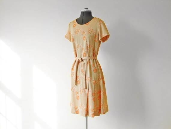 Vintage 1970s Dress, JOAN CURTIS Knit Floral Plea… - image 1