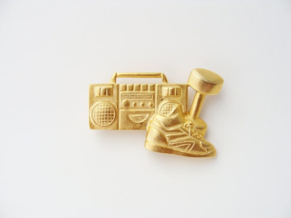Vintage Boombox Brooch, Sneaker Shoe Hand Weight … - image 1