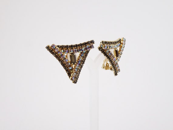 Vintage Aurora Borealis Rhinestone Earrings, Gree… - image 7