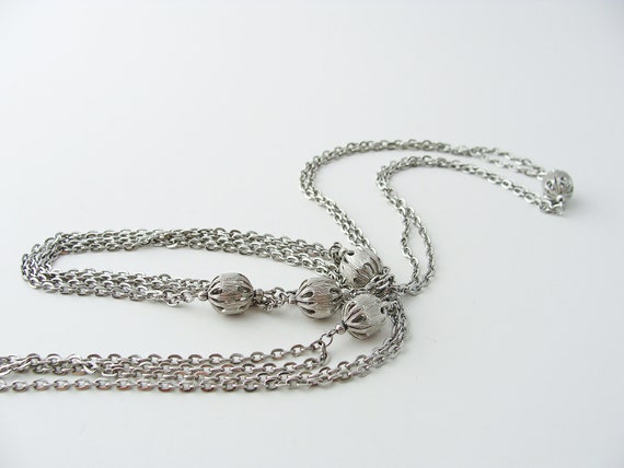 Vintage Chain Necklace with Hollow Metal Beads, L… - image 4