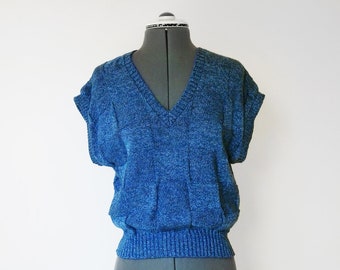 Vintage 1980s Blue Melange Knit Sweater Vest, THE WYNDHAM COLLECTION Knitwear Top