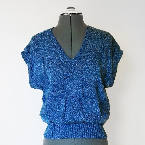 Vintage 1980s Blue Melange Knit Sweater Vest, THE WYNDHAM COLLECTION Knitwear Top