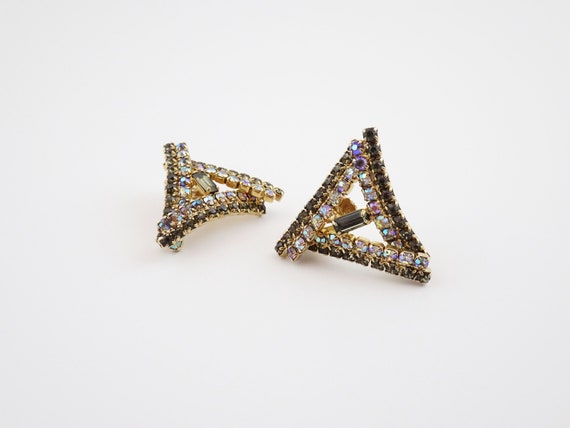 Vintage Aurora Borealis Rhinestone Earrings, Gree… - image 3