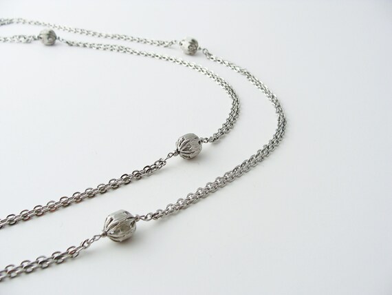 Vintage Chain Necklace with Hollow Metal Beads, L… - image 2