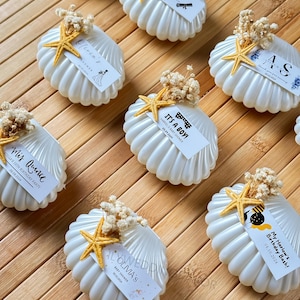Personalized Beach Wedding Favors, Pearl and Sea Shell Candle Favors for Guests, Custom Wedding Oyster Candle, Wedding Candle Favors in Bulk