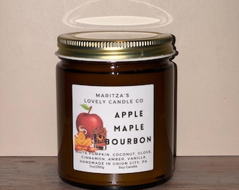 Vela de otoño de manzana, arce y bourbon / Vela de soja con manzana especiada / Vela otoñal con licor / Vela acogedora para la cocina / Regalo artesanal para el otoño